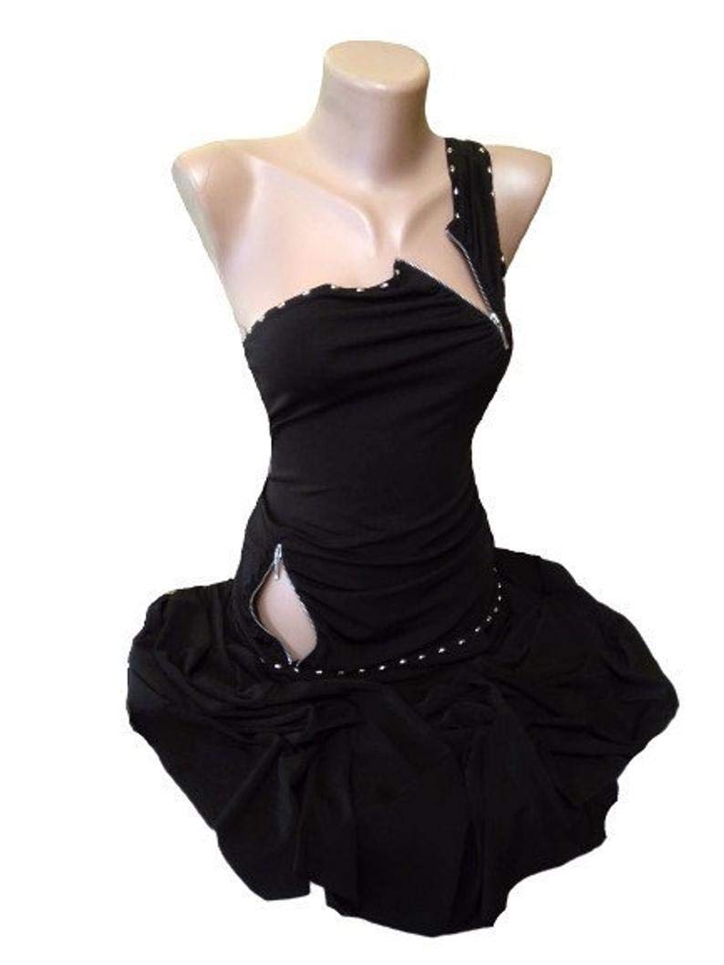 black dress with flared skirt