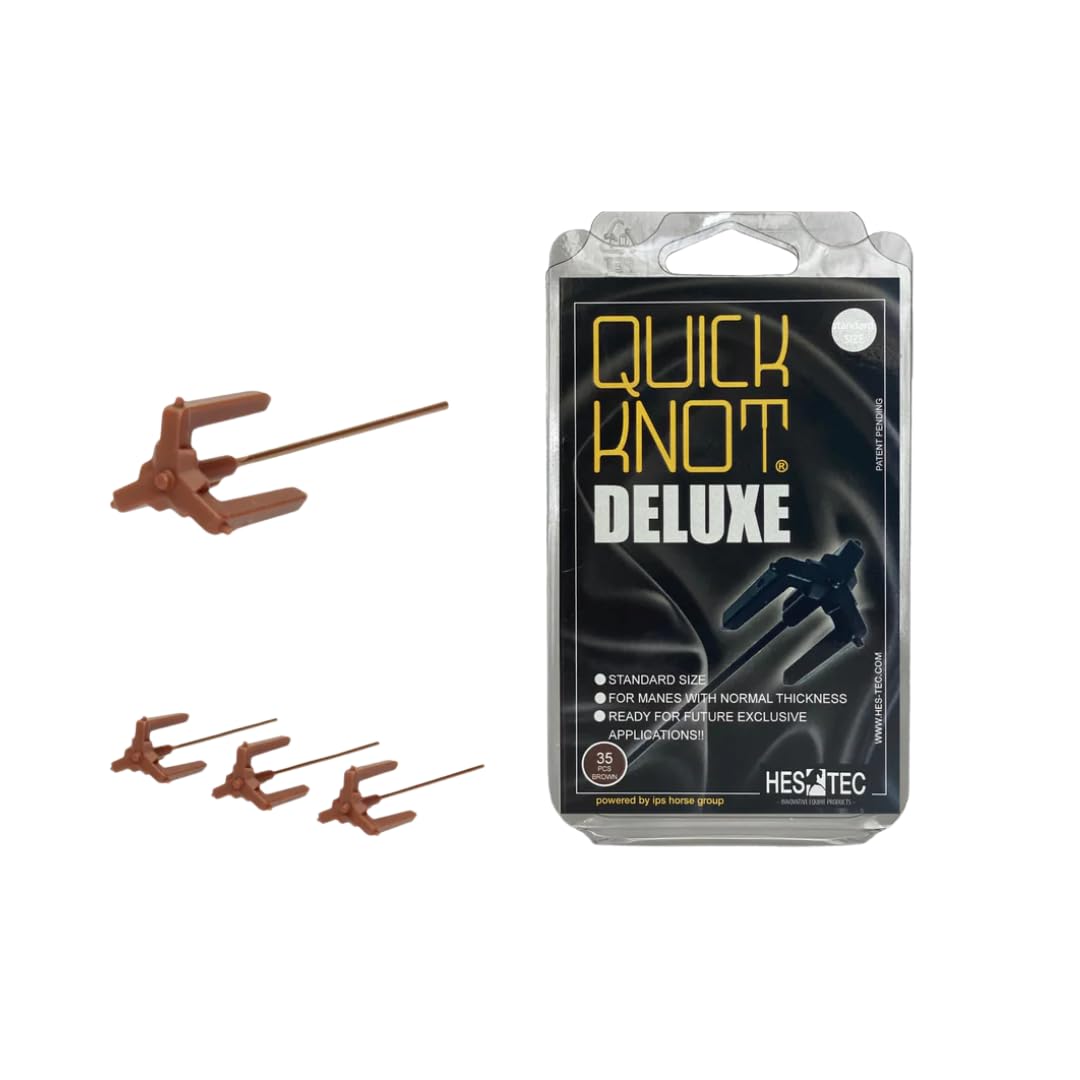 Quick Knot® Deluxe | Mane Clip for Braiding | Designed for Horses and Ponies | Reusable | 3 colors, 2 sizes (Brown, Standard)