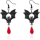 Gothic Bat Earrings for Women Vintage Red Black Crystal Dangle Drop Earrings Dark Style Vampire Bat Earrings Goth Vampire Earrings Halloween Cosplay Party Jewelry