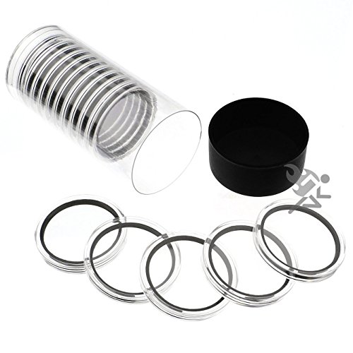 Black Lid Capsule Tube & 15 Air-Tite X44mm Black Ring Coin Holders for 1oz Silver Lunar