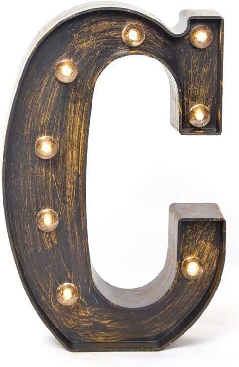 Glintee LED Marquee Letter Lights Vintage Style Light Up 26 Alphabet Letter Signs for Wedding Birthday Party Christmas Home Bar Cafe Initials Decor（C）: Home & Kitchen