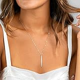Barogirl Simple Necklaces Jewelry Vertical Feather Bar Pendant Necklace Long Chain for Women (Silver A)