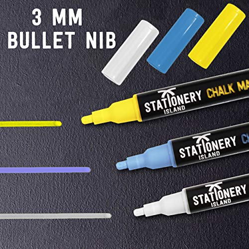 Stationery Island Chalk Markers D30 3mm Fine Bullet Nibs. Dry Wipe