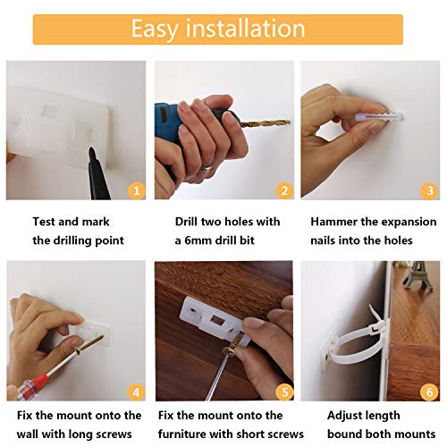 TUSUNNY Furniture Straps Baby Proofing Anti Tip Furniture Anchors Kits,Cabinet Wall Anchors Protect Toddler and Pet from Falling Furniture,Adjustable Child Safety Straps Earthquake Resistant(10Packs)