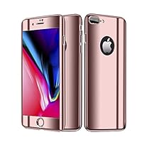 Leagway iPhone 8 Plus Case Cover, Ultra Slim Electroplate 360 Degree Full Body Protection Mirror Case with Tempered Glass Screen + Hard PC Protector for Apple iPhone 7 Plus/8 Plus (Rose Gold)