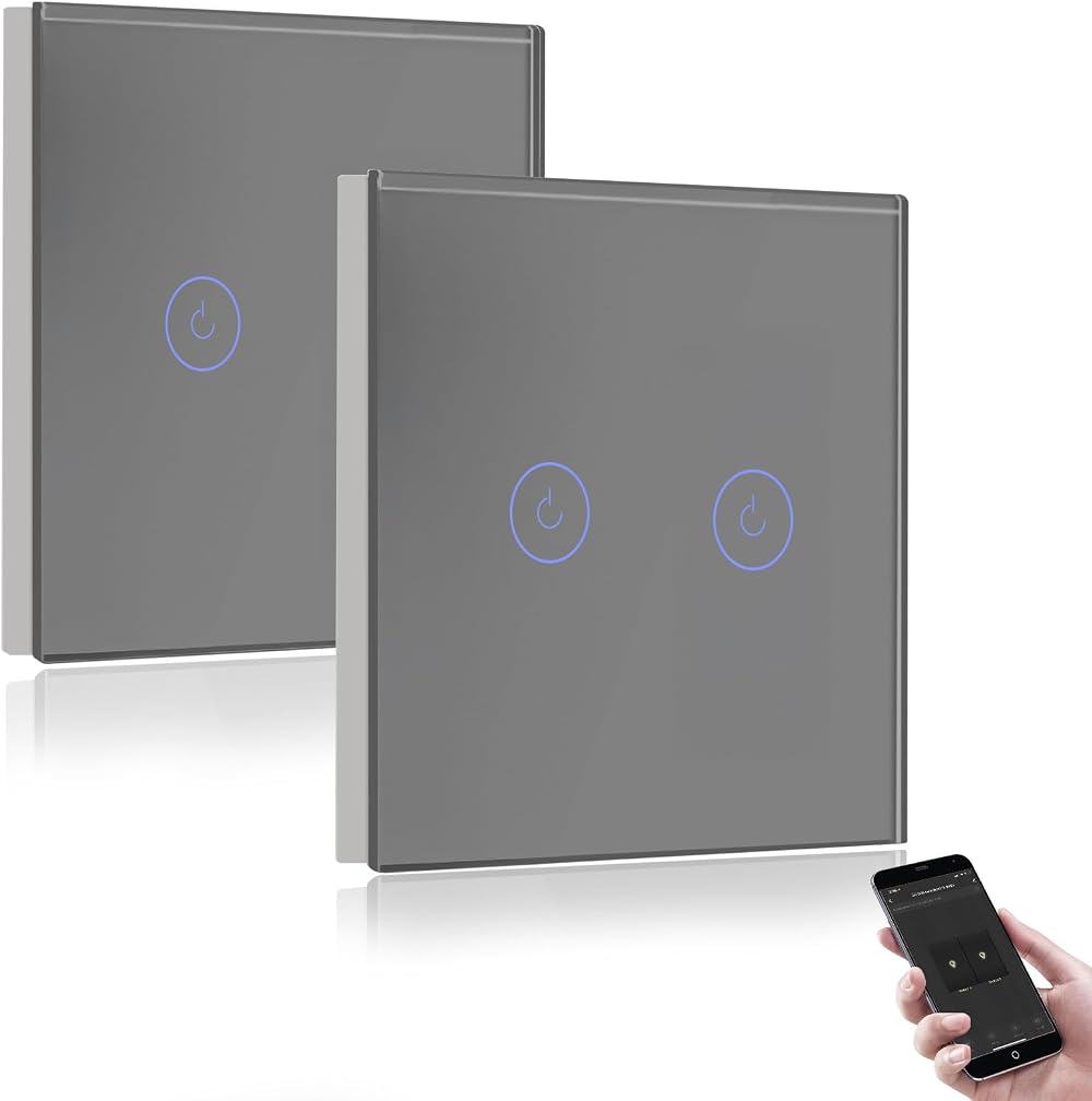 BSEED Smart Light Switch 2 Gang WiFi Alexa Google Home 2 Way 2 Pack Grey