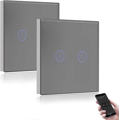 BSEED Smart Light Switch 2 Gang WiFi Alexa Google Home 2 Way 2 Pack Grey