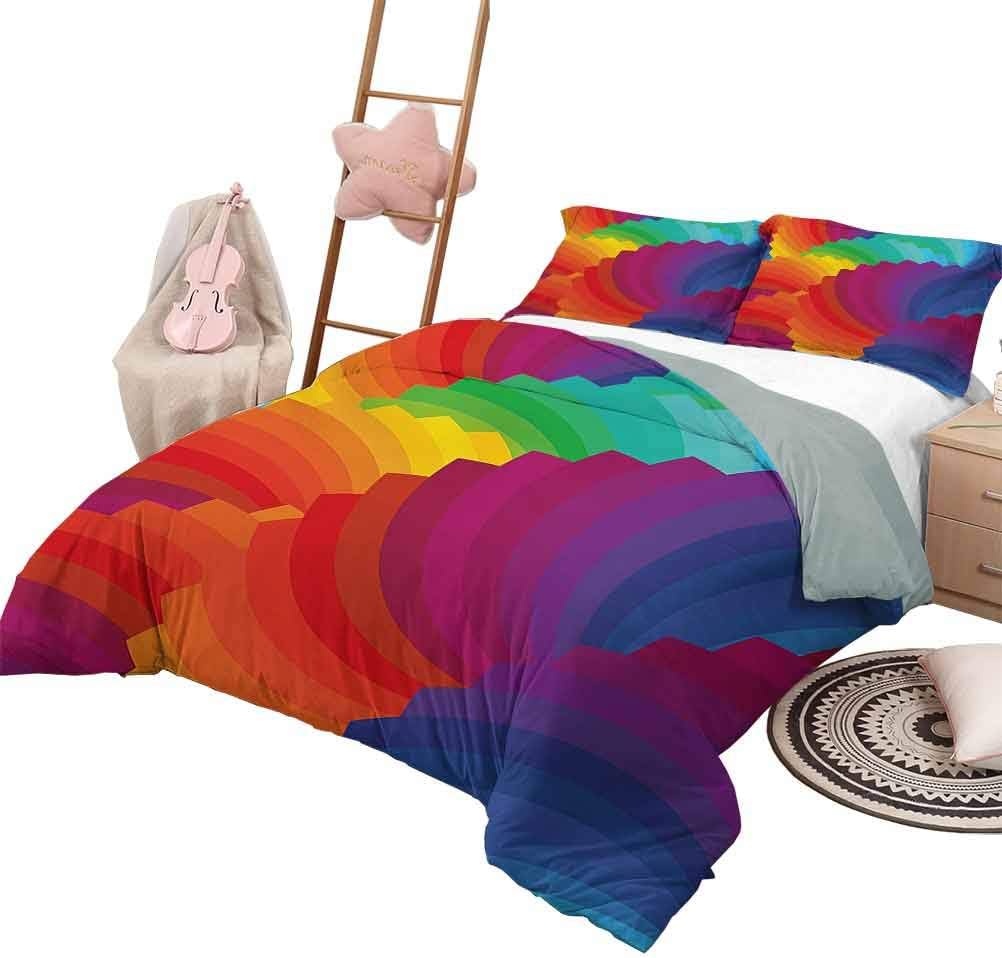 Quilt Set for Kids Colorful Luxe Bedding 3 Piece Oversized Quilted Bedspread Coverlet Set Modern Gradient Dash Sea Shell Inspired Wavy Dimension Palette Stripes Artisan King Size Multicolor