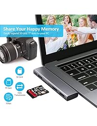 USB C Hub, 6 in 1 Aluminum USB C Hub Adapter for MacBook Pro 13? and 15? 2016 2017 2018, Dual Type C Hub with SD TF Card Reader, 100W Power Delivery and 3 USB 3.0 Ports