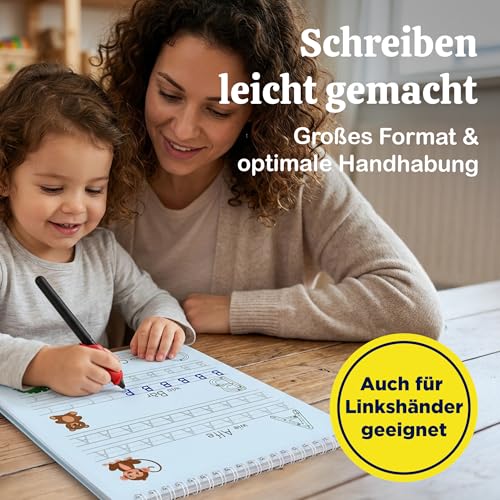 Magic Preschool Exercise Books from 5 for Boys and Girls - Playful Letters, Words & Numbers Learn to Write with Magic Ink & Ruts - 4 Preschool Books with Pen