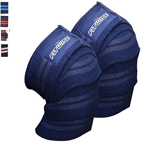 FITWISE Knee Wraps (Pair) for Weightlifting, 80" Flexible Compression Elastic Support Knee Straps for Squats, Workout, Running Gym Fitness Powerlifting and Cross Training WODs - for Men & Women