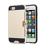 iPhone 7 Case, Moonmini Wallet Card Slot Holder Heavy Duty Shockproof Hybrid Dual Layer Slim Fit Protective Cover for iPhone 7 - Golden