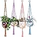 Mkono Colorful Macrame Plant Hanger Indoor Outdoor Hanging Planter Basket Cotton Rope 4 Legs 40 Inch--Pink