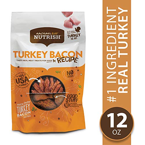 Rachael Ray Nutrish Turkey Bacon Real Meat Dog Treats, Grain Free Hickory Smoked Turkey Bacon Recipe, 12 Ounce