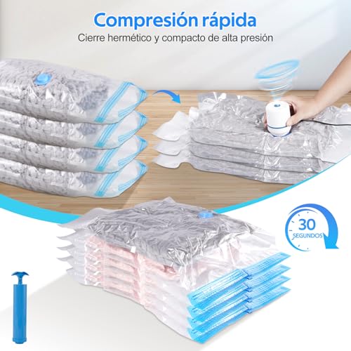16 Piezas Bolsas de Almacenamiento de Vacío con Bomba Eléctrica y Manual, 80% de Bolsas de Compresión para Ahorrar Espacio, Compresión rápida en 30s, Bolsas al Vacío para Ropa, Edredones y Viaje