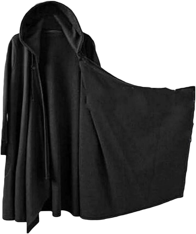 Men Solid Cloak Relaxed Fit Hooded Fall & Winter Cloak Cape Long
