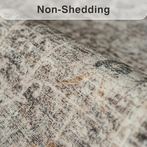 Fmfunctex 8x10 Washable Area Rug Taupe Vintage Neutral Distressed Large Non Slip Carpet for Living Room Bedroom Soft Low Pile Indoor Retro Tapis Salon Throw Rug for Dining Room Kitchen Office Nursery