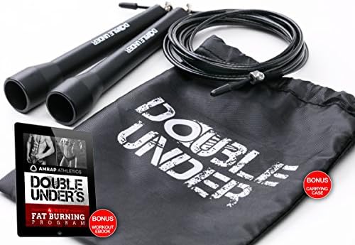 Crossfit Jump Rope - Double Under by AMRAP Athletics - Super Fast Exercise Cable - Special Steel 360 Ball Bearing - Comes w Carrying Case - For all Levels of Fitness, WOD's &amp; Boxing!