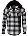 H2H Mens Casual Shirt Hoodie Flannel Check Patterned Long Sleeve with Front Pockets