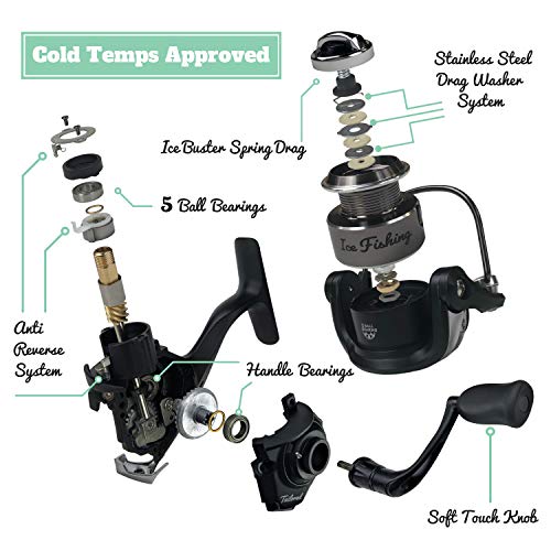 Tailored Tackle Ice Fishing Rod Reel Combo 28 in. Medium Light Fast Action Multi-Species Walleye Perch Panfish Bluegill Crappie - Thumbnail 4