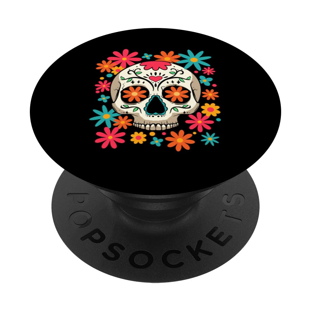 Floral Sugar Skull Dia De Muertos Day of The Dead Hippie PopSockets Swappable PopGrip