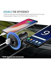 Maxboost Quick Charge 3.0 y USB tipo C 63 W Cargador de coche de 2 puertos USB [PD chipset enbl] para MacBook Pro, Chromebook, Galaxy S8 Edge Plus, Note 8, LG G6 G5 V20 V30, HTC 10, a9,8, Pixel 2 XL, Nexus, iPhone 7, iPad