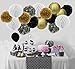 YGEOMER 28pcs Black and Gold Paper Pom Poms Paper Lanterns Folding Fan Banner Balloon, for Birthday Party Decoration