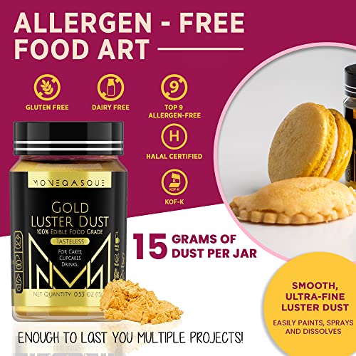 MONÉGASQUE Gold Luster Dust Edible Glitter for Drinks & Desserts 15g