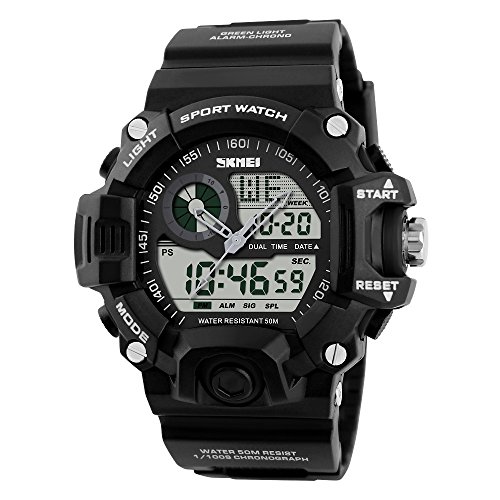 SKMEI Waterproof Digital Analog Sports Watch Hybrid Watch Rubber Band Quartz Dial Wristwatch (White)