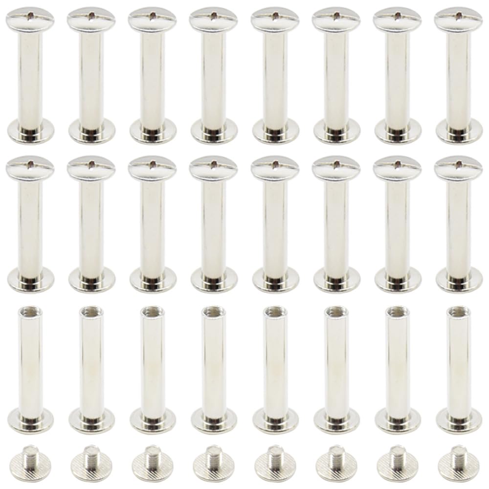 CEEYSEE 100PCS(50Set) Silvery Chicago Screws Assorted Kit M5 x 25mm Nail Rivet Chicago Button for DIY Leather Decoration Bookbinding Round Flat Head Stud Screw (M5 x 25mm)