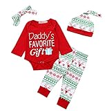 Von kilizo Christmas 4Pcs Outfit Set Baby Boys Girls Daddy's Favorite Gift Rompers(3-6 Months)