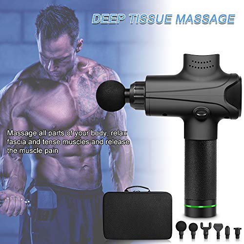 Deep Muscle Massager Gun, EKUPUZ Deep Tissue Massager Gun Percussive Massage for Athletes, Pain Relief Body Massage Gun 20 Speed & 6 Heads, Quiet Brushless Motor, Support 4-8Hours Work, LCD Display