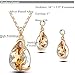 Paxuan Womens Silver Gold Plated Teardrop White Champagne Crystal Wedding Bridal Jewelry Set Teardrop Pendant Necklace Drop Dangle Earrings Wedding Ring Set (Champagne)