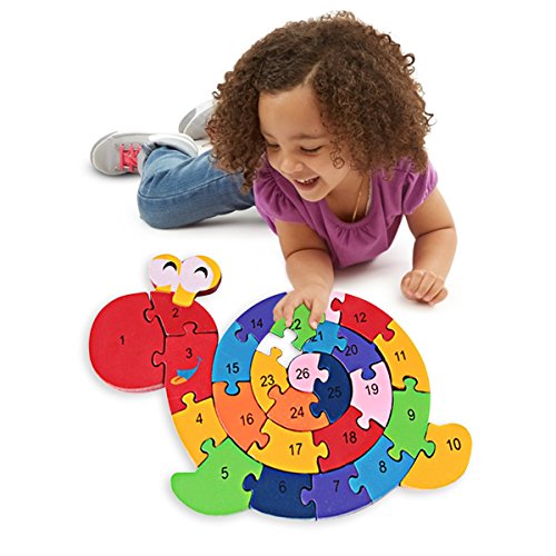 Wooden Blocks Jigsaw Puzzles丨SAFE, ECO-FRIENDLY, TWO SIDES - English Letter & Numbers Puzzles丨Good Preschool Educational Toys For Toddlers Kids Boys Girls,Christmas Gift Toys - M&H (Snail)