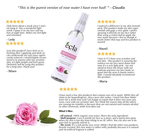 Rose Water Spray Mist Toner for Face, Eyes, Skin & Hair -100% Pure Organic Moroccan Rosewater Facial Toner Hydrosol (4 Oz), Natural Astringent, Chemical Free for Sensitive, Acne & Blemish skin - Thumbnail 4