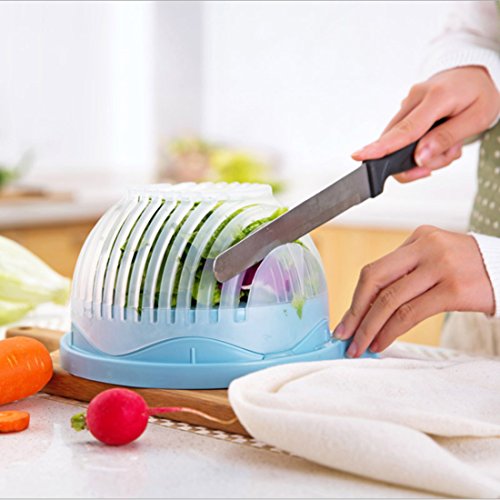 Multi-Function Salad Bowl Plate 60 Seconds Fruit Vegetable Cutter Slicer Salad Maker For Easy Fast Effective Making Fresh Salad (Blue) - Thumbnail 3