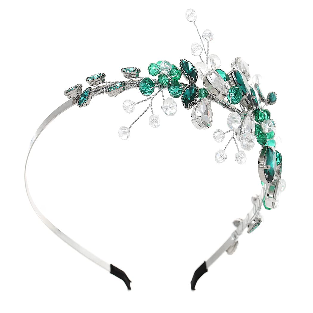 IYOU Baroque Bridal Headband Green Sparkly Crystal Wedding Headpiece Beads Evening Party Prom Hair Piece Accessories for Women
