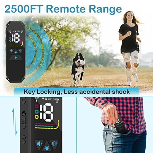 Dog Shock Collar, Bark Collar for Large Dog with 4 Training Modes Beep,Vibration,Electric Shock,Dog Finder,Rechargeable IP67 Waterproof E-Collar with Remote 2500FT for All Breeds, Sizes