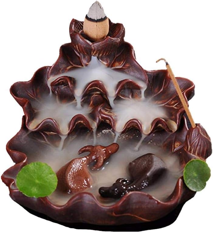LEAFIS Ceramic Censer Smoke Backflow Incense Burner Holder with 10 Cones (Cow/Bronze)