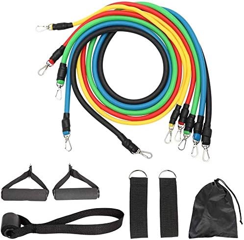 Highill Exercise Resistance Bands Set,Fitness Stretch Workout Bands 11PC with Fitness Tubes, Foam Handles, Ankle Straps, Door Anchor for Home Gym Fitness,for Men Women