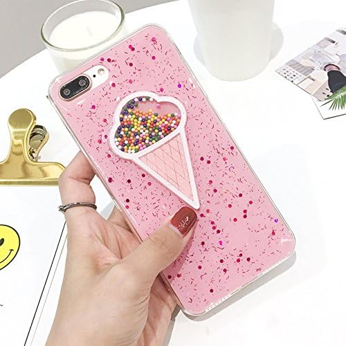 iPhone 7 Plus / iPhone 8 Plus Cute Case for Girls, Glitter Sparkle Bling Case with 3D Ice Cream Cone [Flexible Soft, Slim Fit, Full Protective Cover] for iPhone 7 Plus / iPhone 8 Plus 5.5 Inch (Pink)