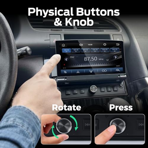 Single Din Car Stereo with Retractable Display, Wireless CarPlay and Android Auto, Touch Screen with Folding Display, OEM Level Sound Quality, Bluetooth, FM RDS