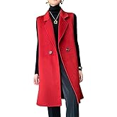 IDEALSANXUN Womens Long Wool Vest Fall Winter Sleeveless Blazer Jackets Wool Coat