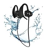 Wireless Bluetooth Headphones, IPX8 Waterproof Noise Cancelling Silicone Headsets - Rechargeable Sport Hands-free Earbuds with Volume Control & Mic (Black)