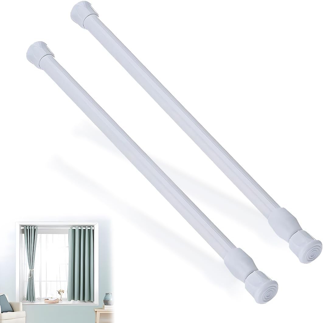 Adjustable Curtain Rod, 2 Pieces, Extendable Curtain Poles, Tension Rods for Curtains, Shower Curtain Rod, No Drilling Curtain Rod, Suitable for Windows, Kitchens and Cabinets, Bathroom, 30-50 cm