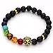 JOVIVI 7 Chakras Gemstone Bracelet Lava Stone Reiki Healing Balancing Round Beads - Lion Head