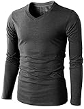 H2H Mens Basic T-Shirts with V-Neck Long Sleeve