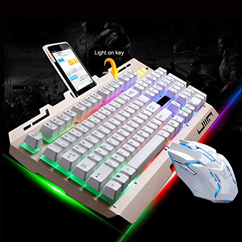 Radorock G700 LED Rainbow Color Backlight Gaming Game USB Wired Keyboard Mouse Set LOL
