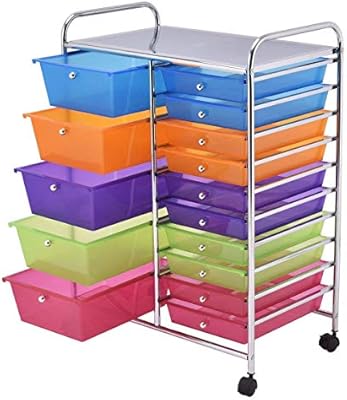 Costway 15 Drawer Rolling Storage Cart White Baskets Bins