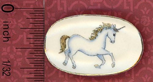 Dollhouse Miniature val Ceramic Plate w/Unicorn Design